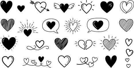 Hand Drawn Heart Doodles Vector Set for Love and Romance Design