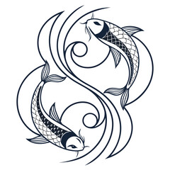 Title: Two stylized koi fish swimming in opposite directions with intricate scales and flowing