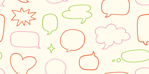 Contour comments, speech cloud repeat pattern. Line speech bubble seamless pattern, perfect for stationery items like notebooks, planners, and gift wrap. Perfect for social media graphics, blog.