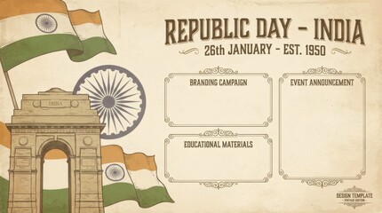 vintage republic day india background set for themed visual design projects ideal for branding campaigns and educational materials
