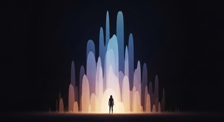 Mysterious Figure Silhouetted Against a Vibrant Light Display.