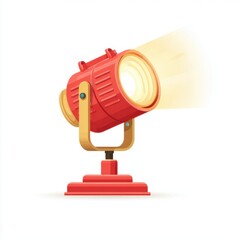 Red spotlight illustration with bright light beam, stage equipment design.
