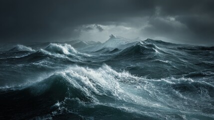 Fototapeta premium Dramatic stormy ocean with massive crashing waves and dark turbulent clouds