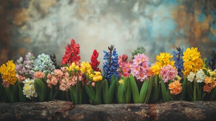 Harmonious hyacinth blooms showcasing a rich tapestry of colors in artistic setting