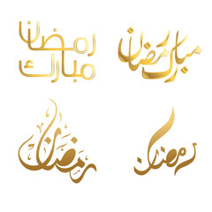 Premium gold Ramadan Mubarak Arabic calligraphy vector set. Elegant golden typography for Islamic greetings, holy month celebrations, and luxury religious designs with modern artistic flair.