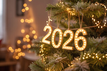 Shiny Golden 2026 Numbers with Glittering Lights and Vibrant Bokeh Background For New Year Eve