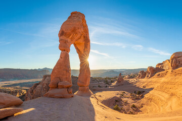 Delicate Arch, Arches National Park, Colorado Plateau, Utah, Grand County, USA, America. The most beautiful arch in the world.
Summer at sunset.
