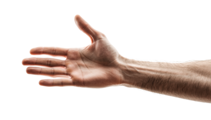 A closeup of a person's hand in a glove and the open palm of a man showing a human gesture of giving an isolated business concept to a woman
