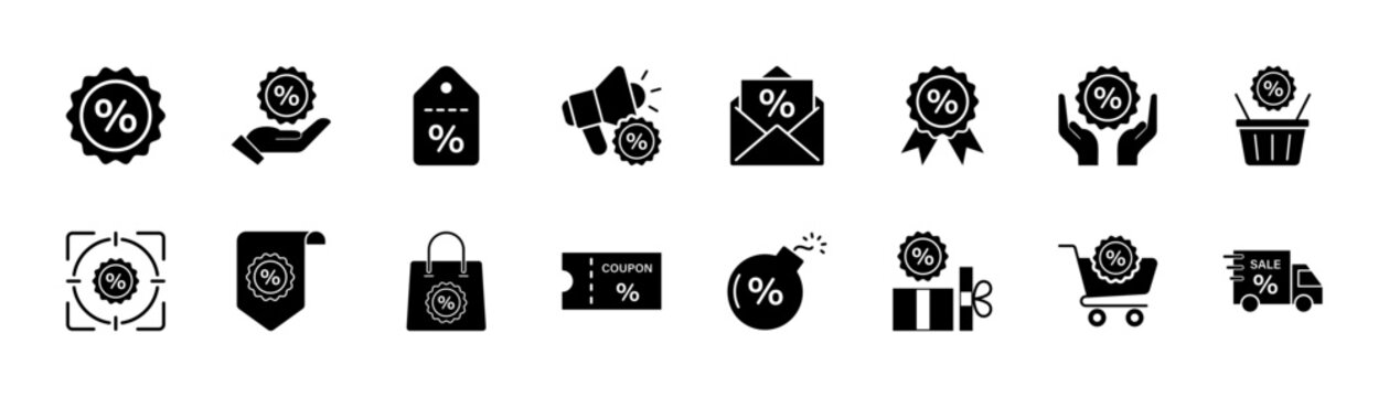 Discount icon set. Vector illustration.