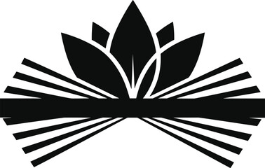 Abstract black lotus book logo with radiant sunburst lines symbolizing education knowledge growth wisdom spirituality modern minimal vector illustration design for branding icon identity