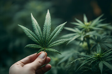 hand holding a cannabis leaf close up