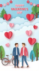 Paper Cut Style Valentine Postcard for Couples