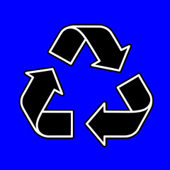 Black recycling symbol outline clean blue background, isolated eco-friendly