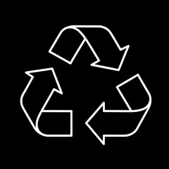 White recycling symbol outline clean black background, isolated eco-friendly