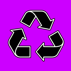 Black recycling symbol outline clean purple background, isolated eco-friendly