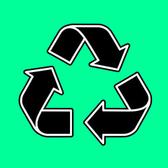 Black recycling symbol outline clean transparent background, isolated eco-friendly