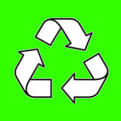 White recycling symbol black outline green isolated background, eco-friendly 