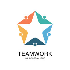 Obraz premium Teamwork Logo Design Template. Friendship, People Connectivity logo Design
