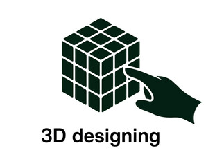 3D designing concept with hand and cube, architecture and engineering