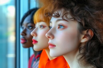 Portrait Group Young Woman Diversity People