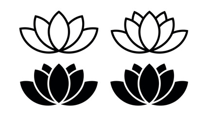 Black and White Lotus Flower Icons Set, Minimalist Design Elements