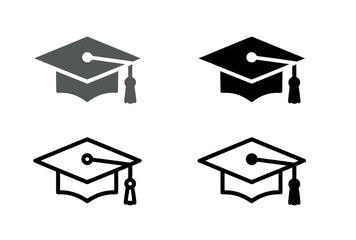 Graduation Cap Icons in Black and White, Education Symbols, Academic Achievement Logos