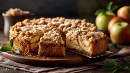 Apple Crumb Pie with Golden Topping, Traditional Fall Dessert Concept