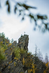 Rocky Peak with Cross in the Harz Mountains, Germany