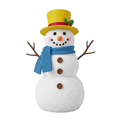 Snowman with top hat and scarf isolated on transparent background isolated on transparent background