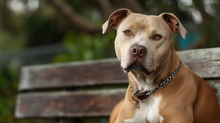Pit Bull Rescue Dog Sitting Calmly, Animal Adoption Concept