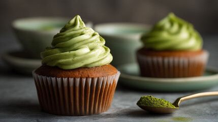 Matcha Cupcake with Green Tea Frosting, Modern Dessert Concept
