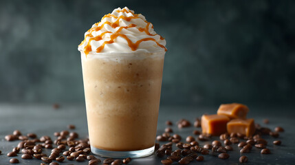 Caramel Frappuccino with Whipped Cream, Iced Coffee Drink Concept