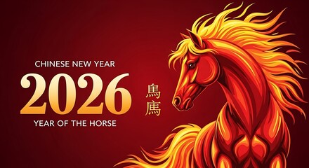 Fototapeta premium Year of the horse 2026 vector illustration with horse head and floral design