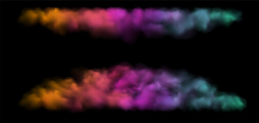 Vector Realistic Colorful Cloud, Smoke or Fog. Fluffy Cloudscape. Color Overlay Transparent Cloud.