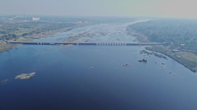 Diu, Gujarat, INDIA- 29th January 2025. Aerial view showing  Dr Shamji Bridge which is the lifeline of the island of Diu. This bridge connects state of Gujarat to Union Territory of Diu Daman.