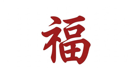 A large red chinese character for good fortune on white background