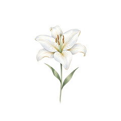 Obraz premium White lily flower with green leaves on a plain background 