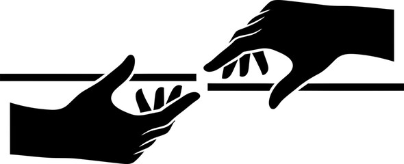 Two hands silhouette holding a line, connection and collaboration concept. Vector illustration for design, banner, presentation, print