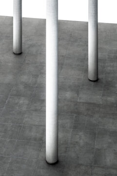 Urban architecture with concrete columns and modern geometric structure, abstract minimalism highlighting architectural detail and exterior composition