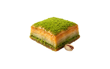 Carrot Slice Baklava, also known as Turkish Havuc Dilim Baklava, featuring pistachio. Set against a white background.