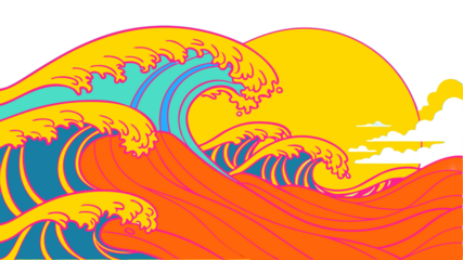 Vibrant Pop Art Waves Illustration with Bright Neon Colors and Graphic Style