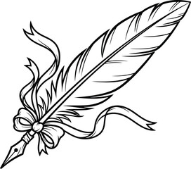 Obraz premium A quill pen with a ribbon tied around its nib and feather