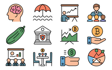 Colorful Business Finance Icons Set