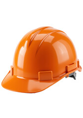 Fototapeta premium pristine high-gloss safety orange industrial hard hat isolated on white, dramatic reflections emphasizing structural integrity and essential protection. concept of rigorous workplace safety