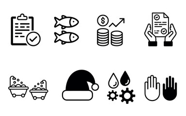 Black and White Business Icons Set Featuring Finance, Industry, and Holiday Symbols