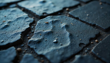 Abstract macro of weathered dark stone surface, revealing intricate rough textures and earthy patterns