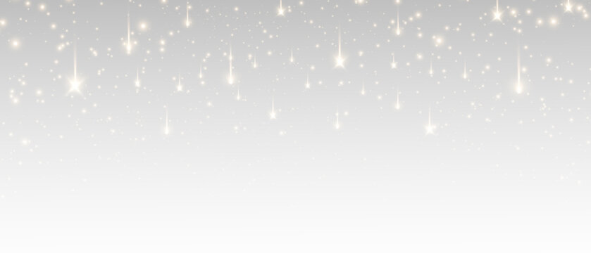 Glittering bokeh dust and twinkling star particles create a magical effect for overlays and backgrounds. A golden light effect in PNG format with transparent shimmer and glittering lens flares.