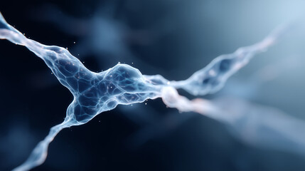 Interconnected neural network visualization with glowing neurons and synaptic connections transmitting electrical impulses, complex web of luminous blue lines and nodes resembling