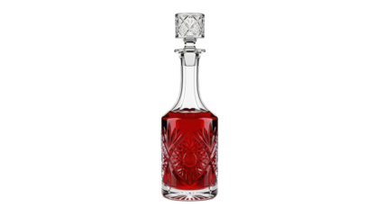 Crystal Decanter Filled With Red Liquid Against Black Background