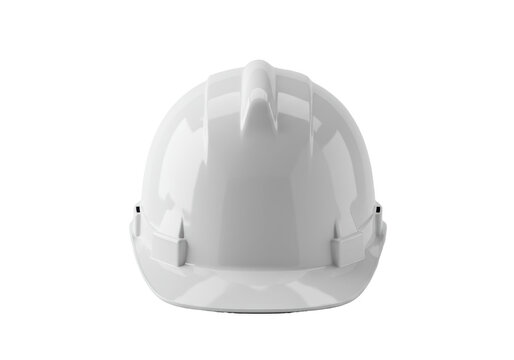 A new white construction safety helmet isolated on a transparent background with copy space. Concept of industrial safety and personal protective equipment